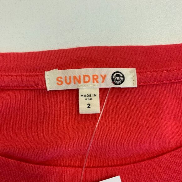 Sundry Dropped Shoulder Basic Tee Womens 2 Hibiscus Raw Hem Long Sleeve Shirt - Picture 7 of 10